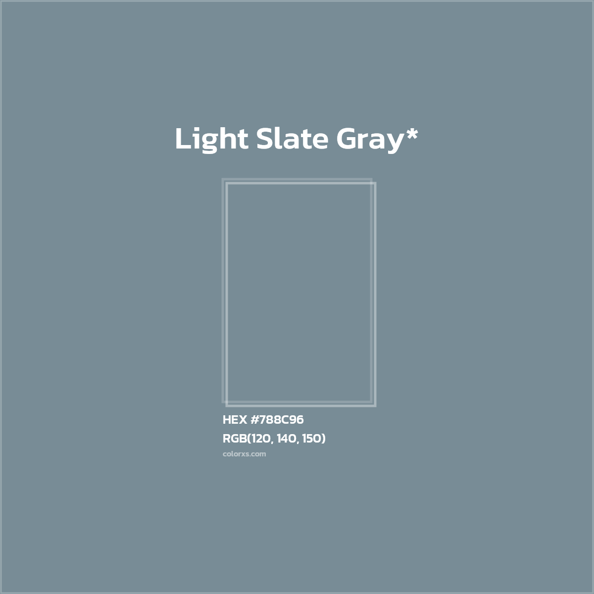 #788C96 hex color. RGB, RYB, CMYK, HSL, HSV codes and color conversions. Matching color names, palettes, paints.