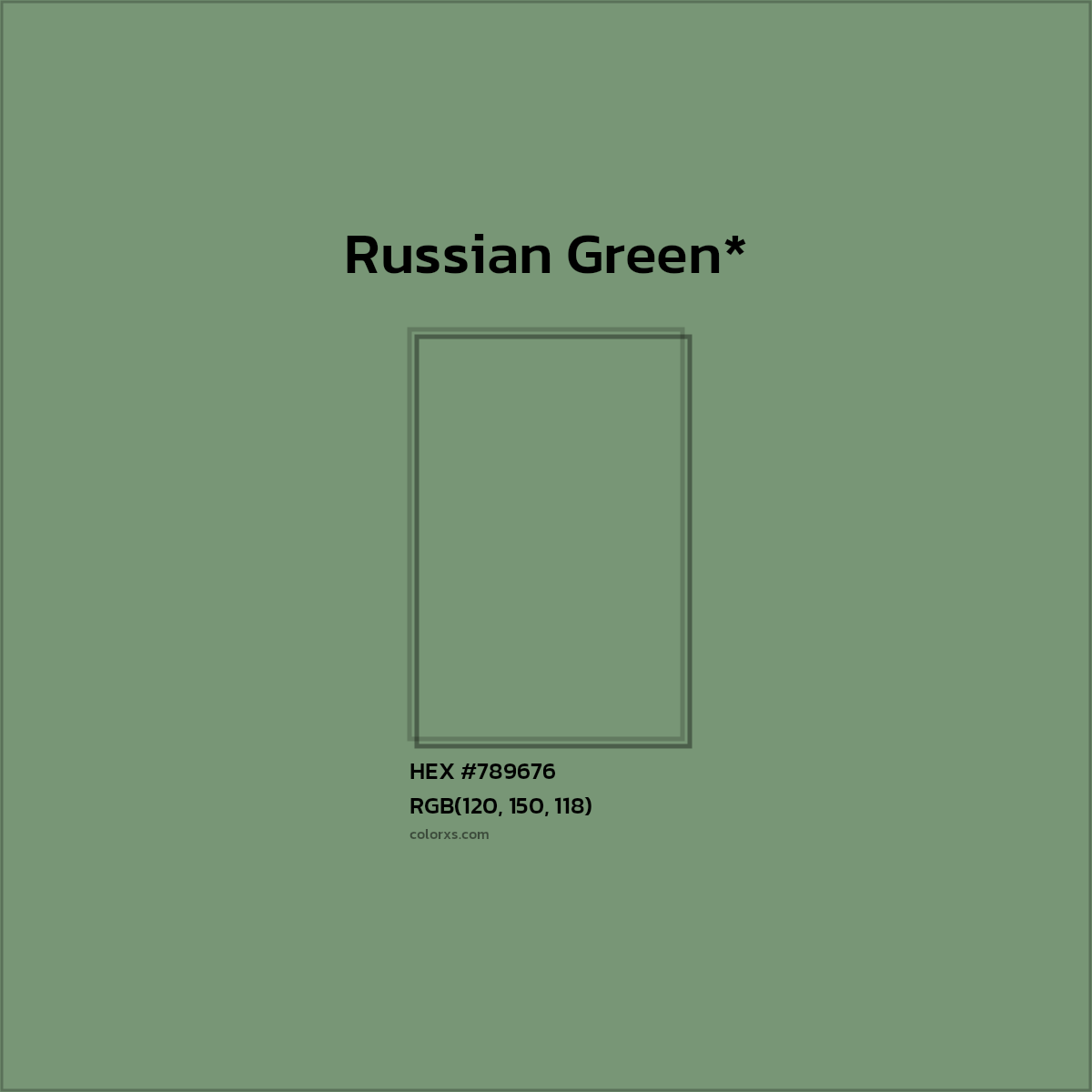 #789676 hex color. RGB, RYB, CMYK, HSL, HSV codes and color conversions. Matching color names, palettes, paints.