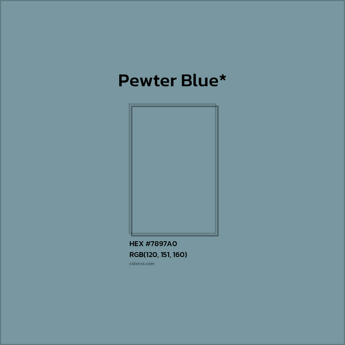 #7897A0 hex color. RGB, RYB, CMYK, HSL, HSV codes and color conversions. Matching color names, palettes, paints.