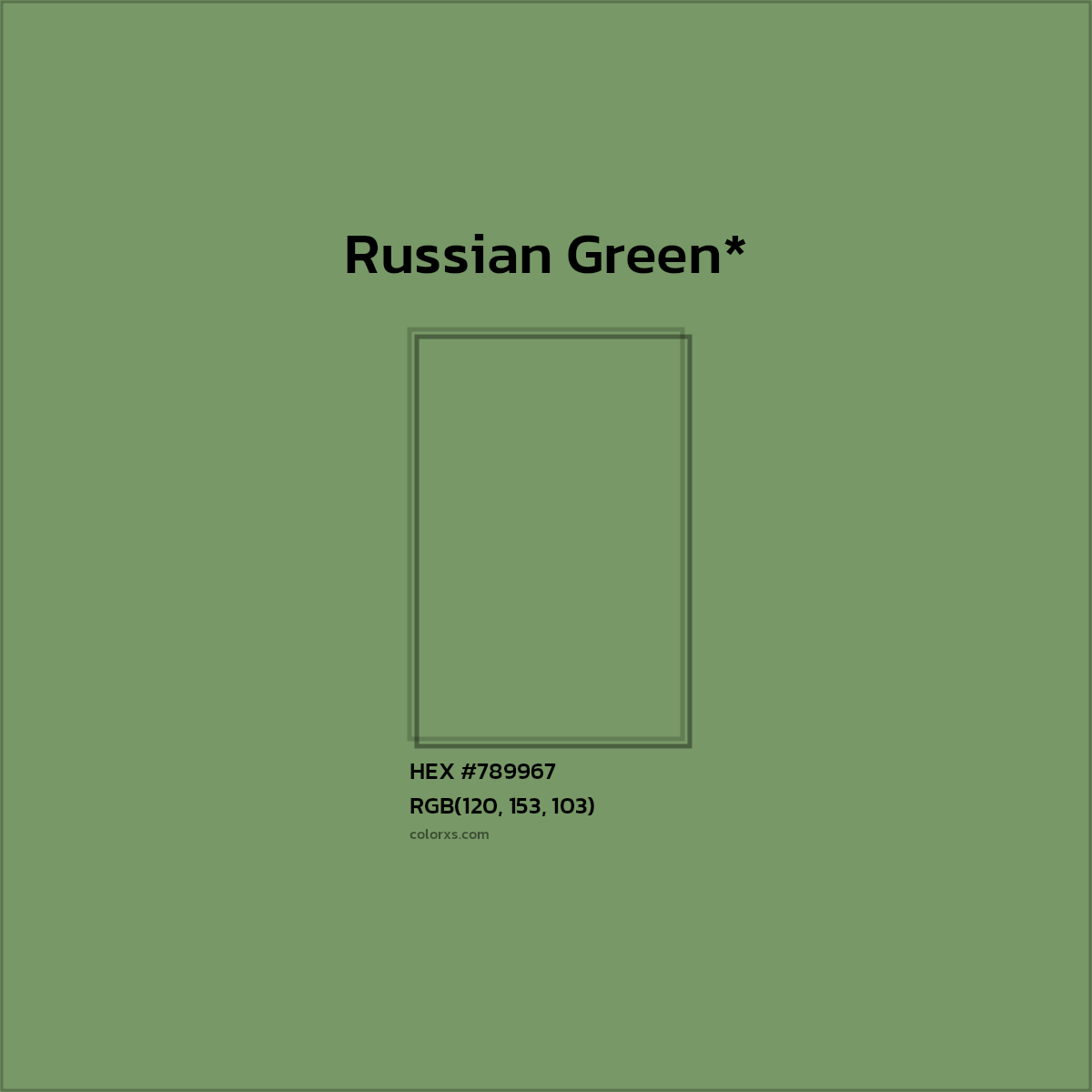 #789967 hex color. RGB, RYB, CMYK, HSL, HSV codes and color conversions. Matching color names, palettes, paints.