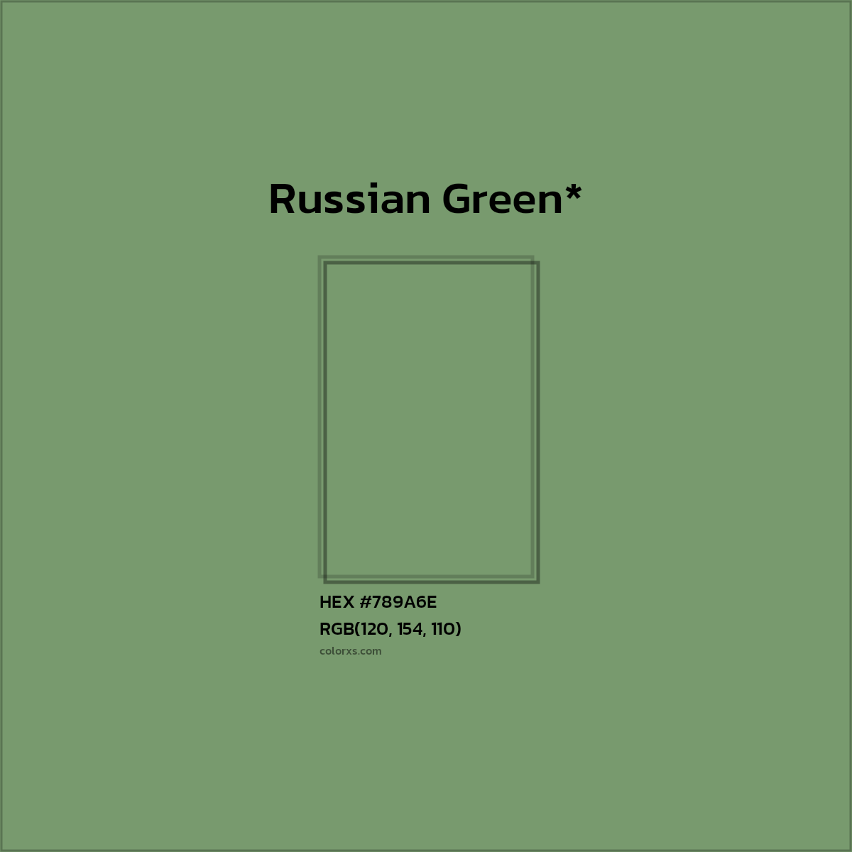 #789A6E hex color. RGB, RYB, CMYK, HSL, HSV codes and color conversions. Matching color names, palettes, paints.