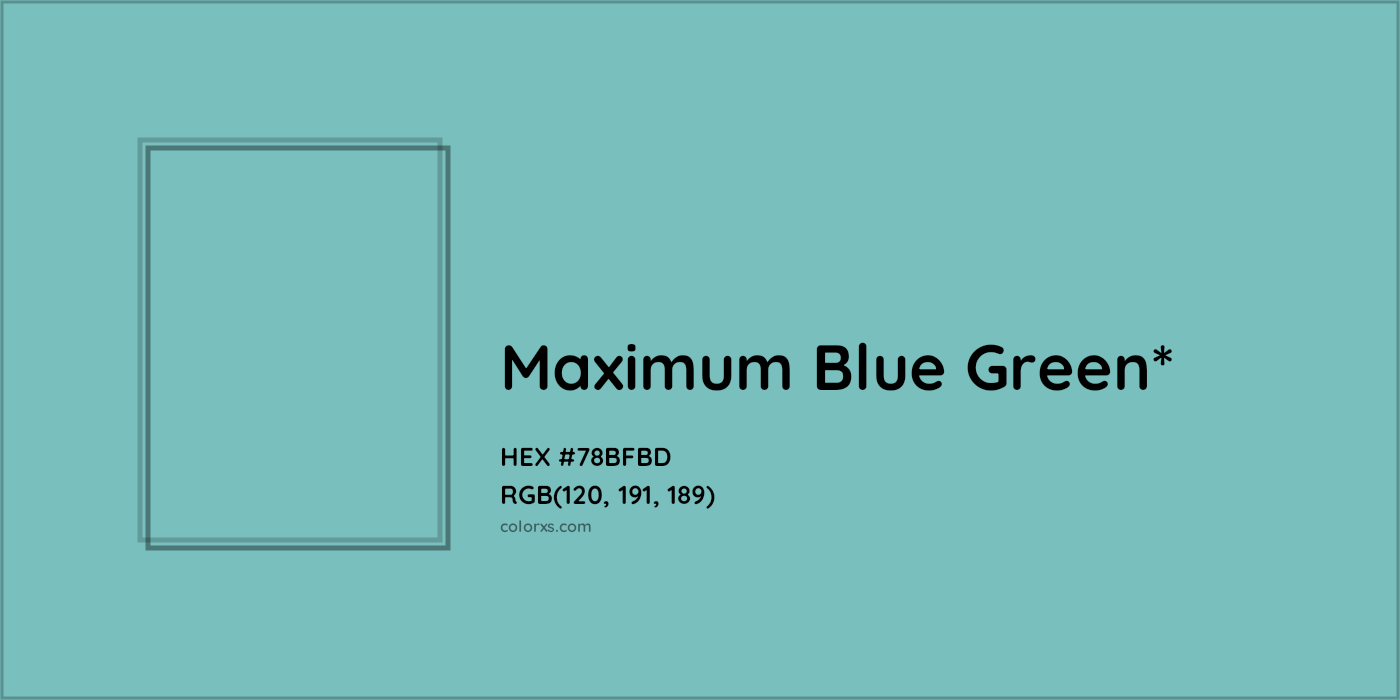 #78BFBD hex color. RGB, RYB, CMYK, HSL, HSV codes and color conversions. Matching color names, palettes, paints.