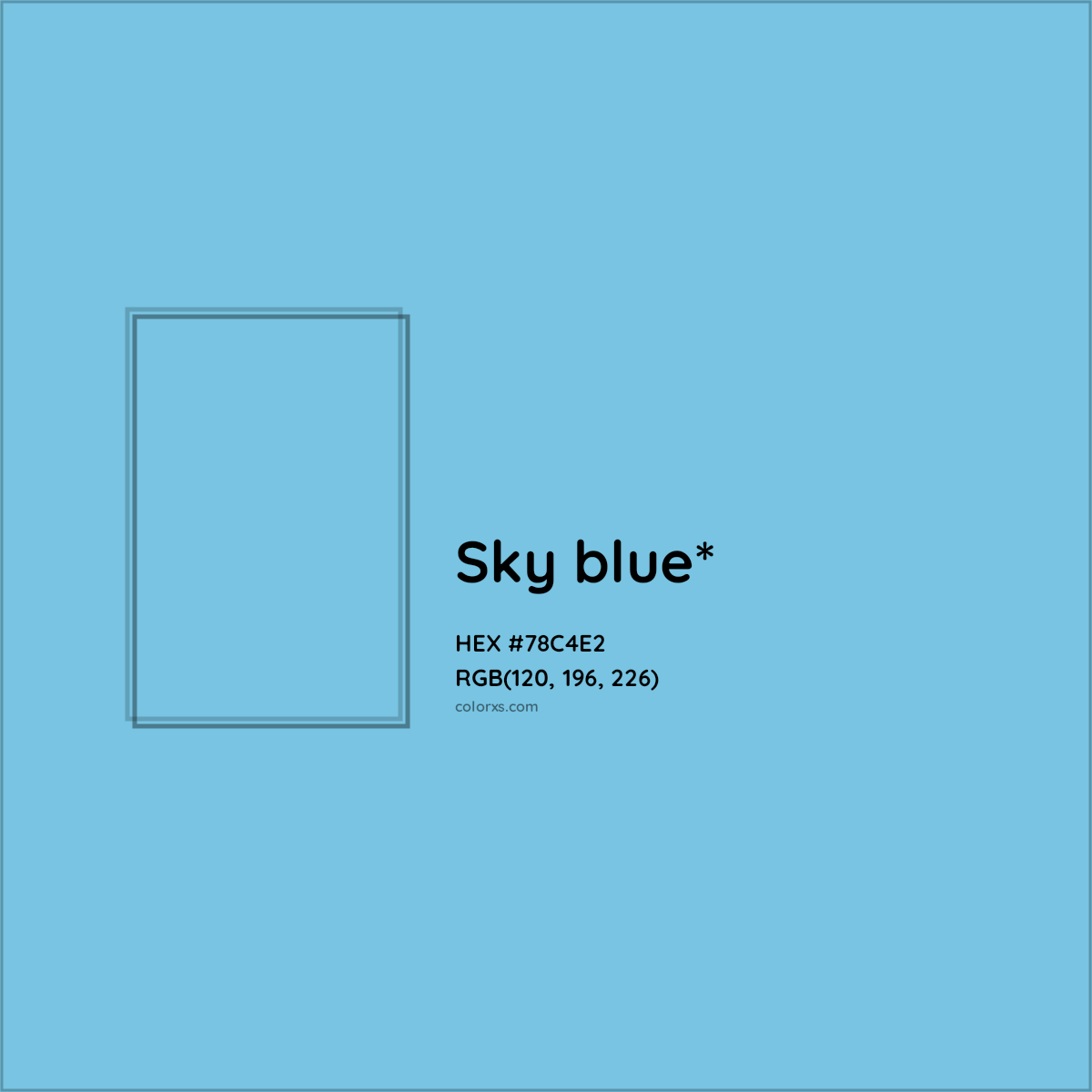 #78C4E2 hex color. RGB, RYB, CMYK, HSL, HSV codes and color conversions. Matching color names, palettes, paints.