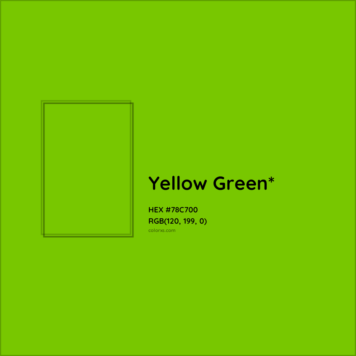 #78C700 hex color. RGB, RYB, CMYK, HSL, HSV codes and color conversions. Matching color names, palettes, paints.