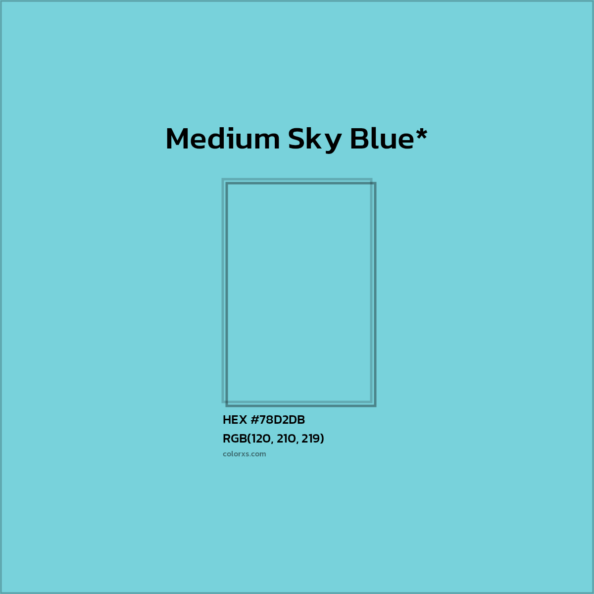 #78D2DB hex color. RGB, RYB, CMYK, HSL, HSV codes and color conversions. Matching color names, palettes, paints.