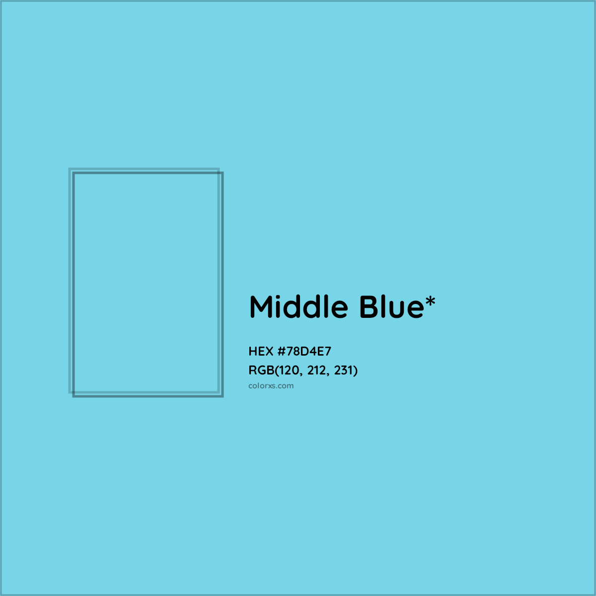 #78D4E7 hex color. RGB, RYB, CMYK, HSL, HSV codes and color conversions. Matching color names, palettes, paints.