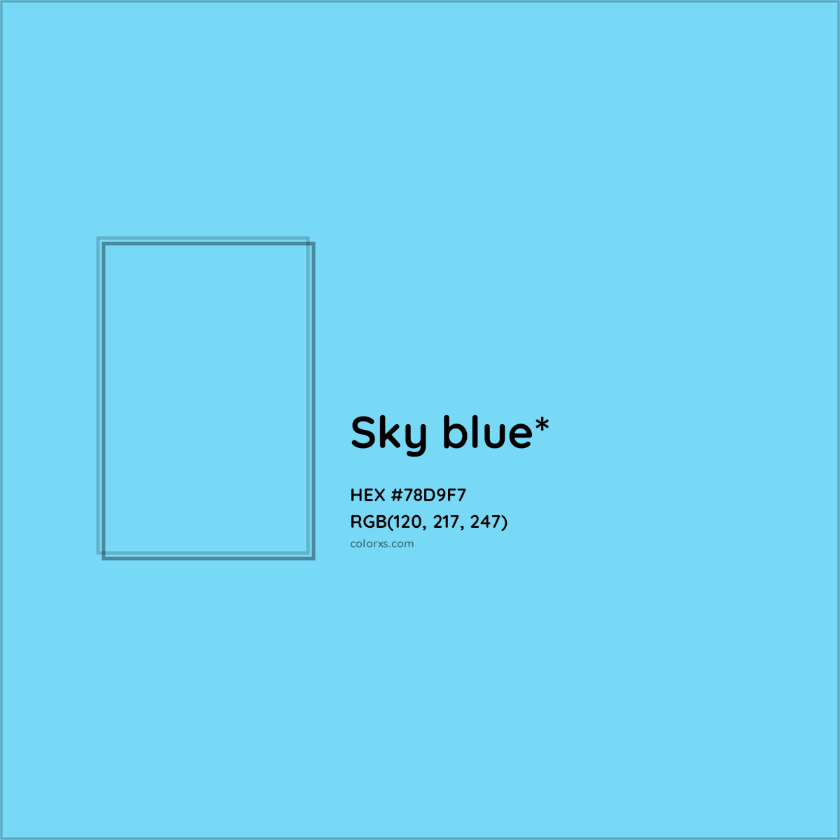 #78D9F7 hex color. RGB, RYB, CMYK, HSL, HSV codes and color conversions. Matching color names, palettes, paints.