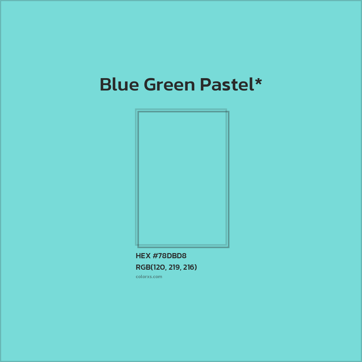 #78DBD8 hex color. RGB, RYB, CMYK, HSL, HSV codes and color conversions. Matching color names, palettes, paints.