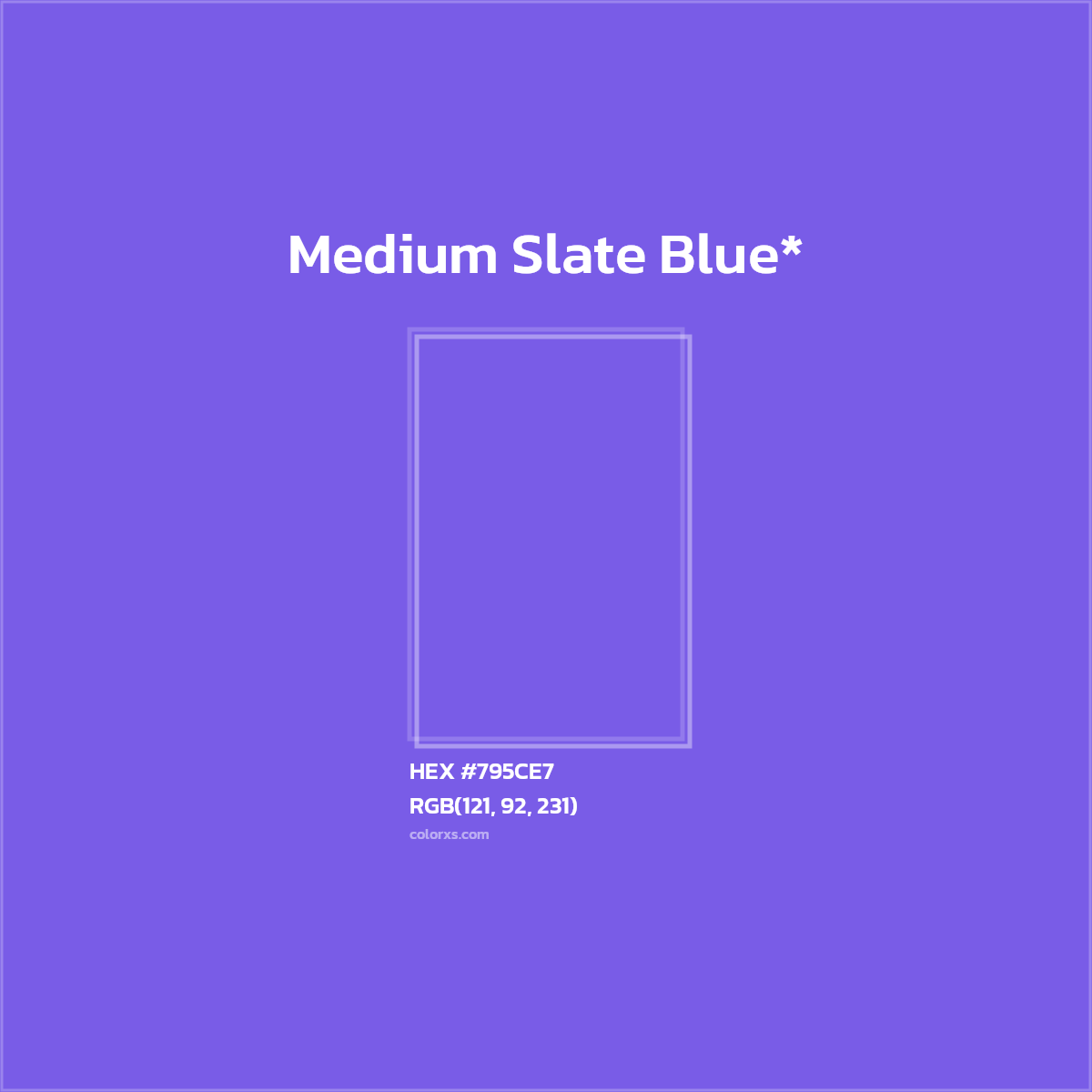 #795CE7 hex color. RGB, RYB, CMYK, HSL, HSV codes and color conversions. Matching color names, palettes, paints.