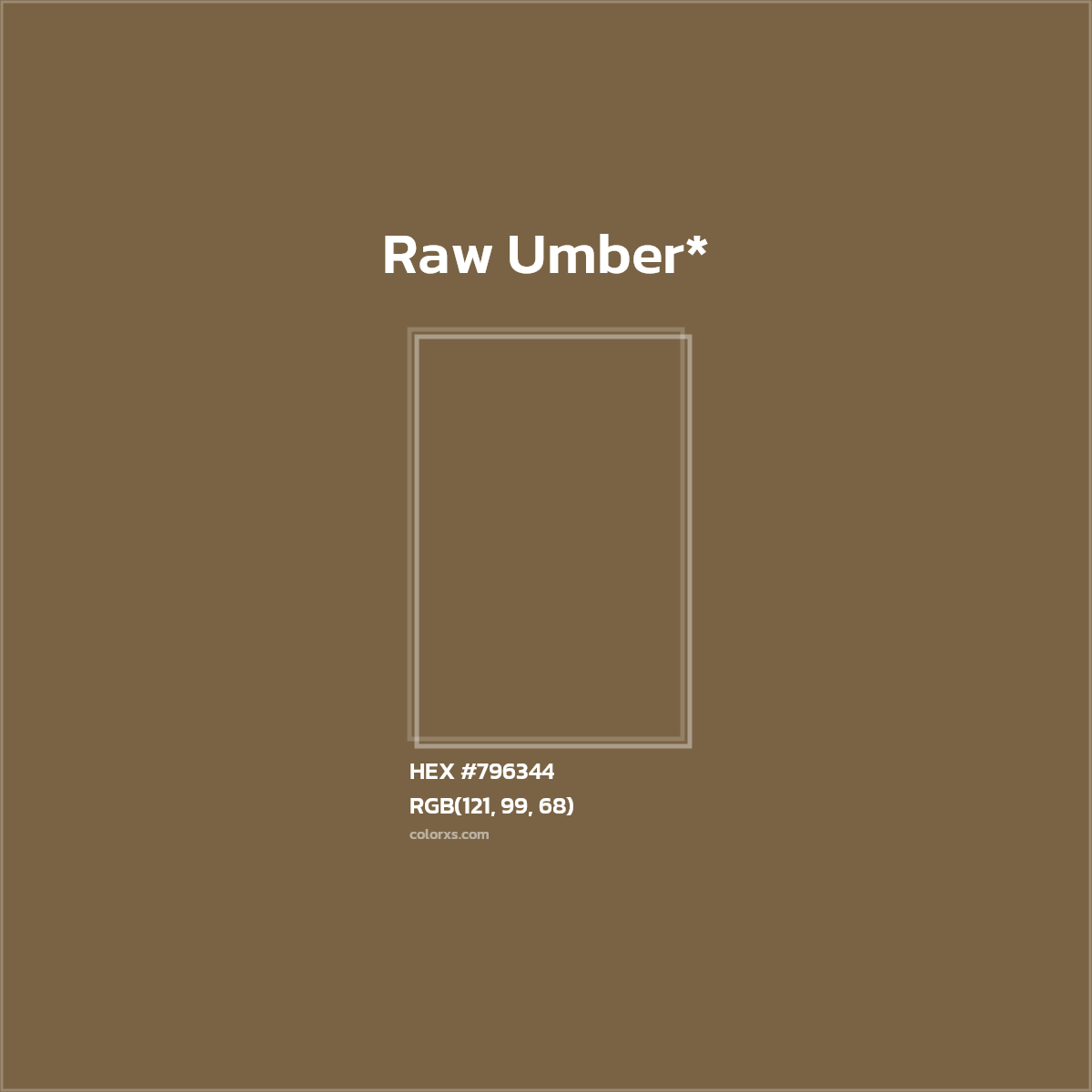 #796344 hex color. RGB, RYB, CMYK, HSL, HSV codes and color conversions. Matching color names, palettes, paints.