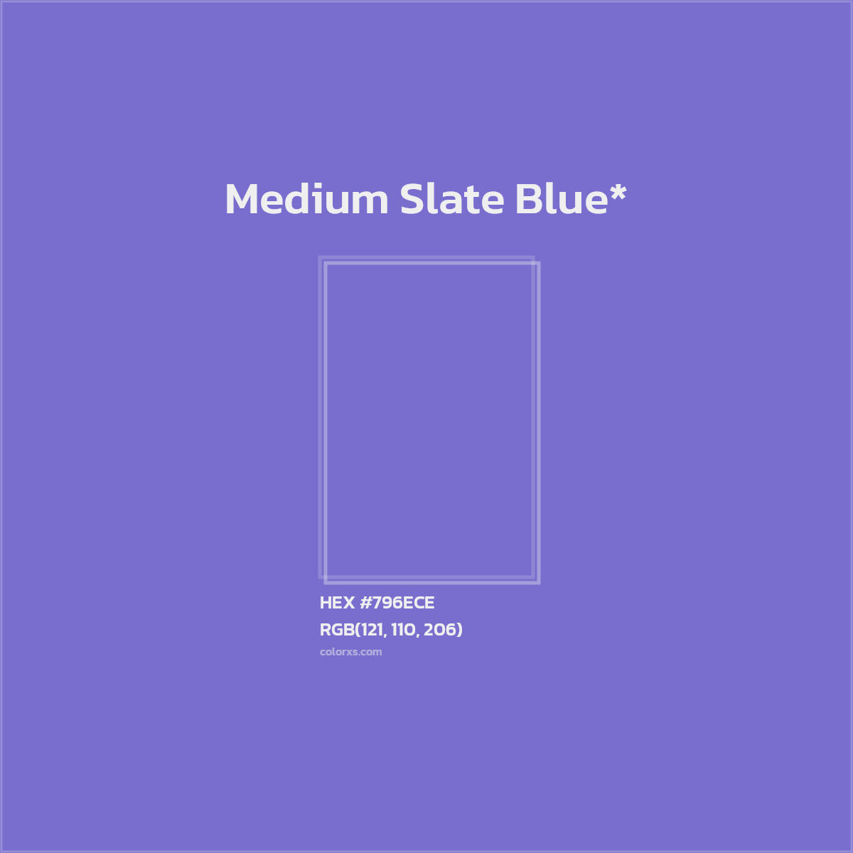 #796ECE hex color. RGB, RYB, CMYK, HSL, HSV codes and color conversions. Matching color names, palettes, paints.
