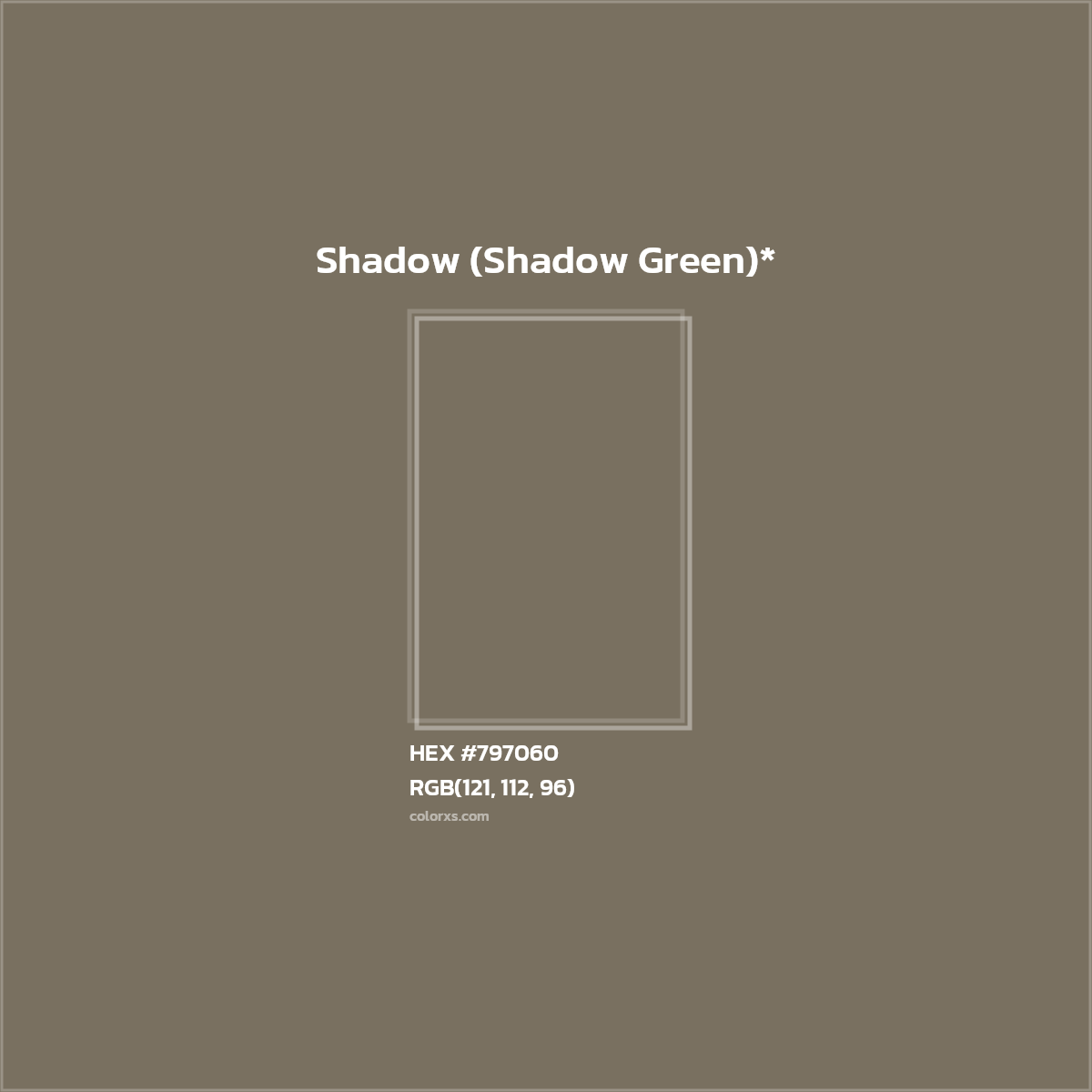#797060 hex color. RGB, RYB, CMYK, HSL, HSV codes and color conversions. Matching color names, palettes, paints.