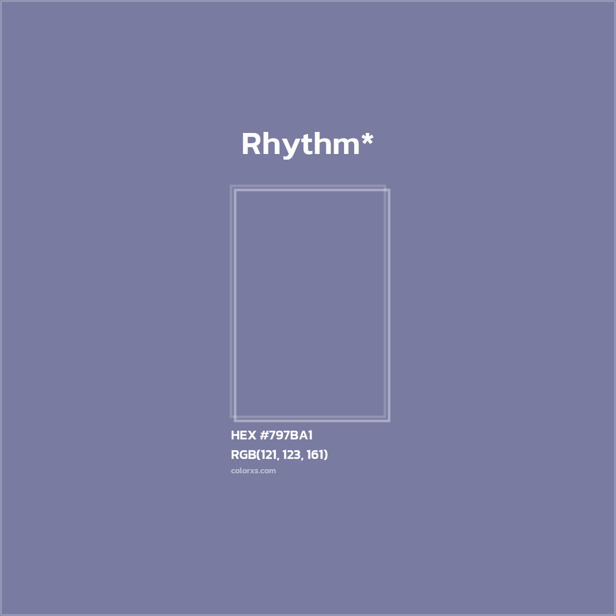 #797BA1 hex color. RGB, RYB, CMYK, HSL, HSV codes and color conversions. Matching color names, palettes, paints.