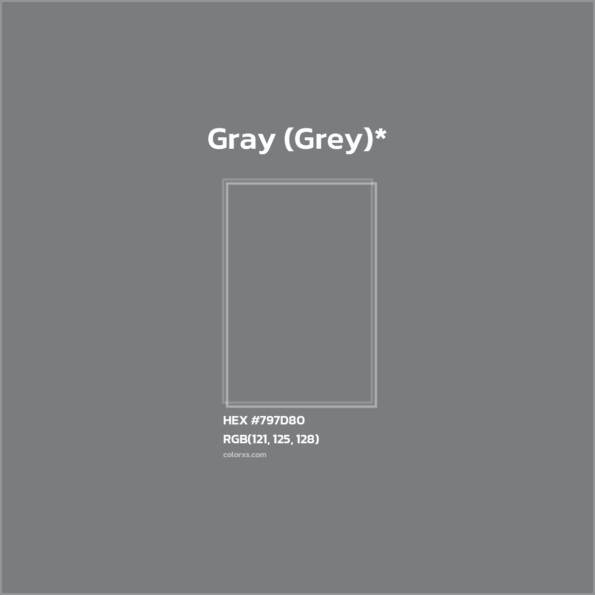 #797D80 hex color. RGB, RYB, CMYK, HSL, HSV codes and color conversions. Matching color names, palettes, paints.