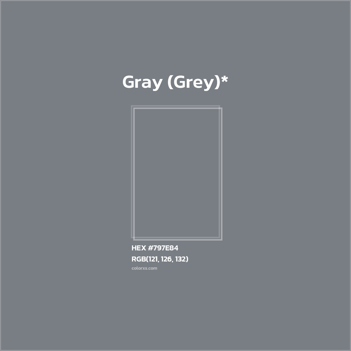 #797E84 hex color. RGB, RYB, CMYK, HSL, HSV codes and color conversions. Matching color names, palettes, paints.