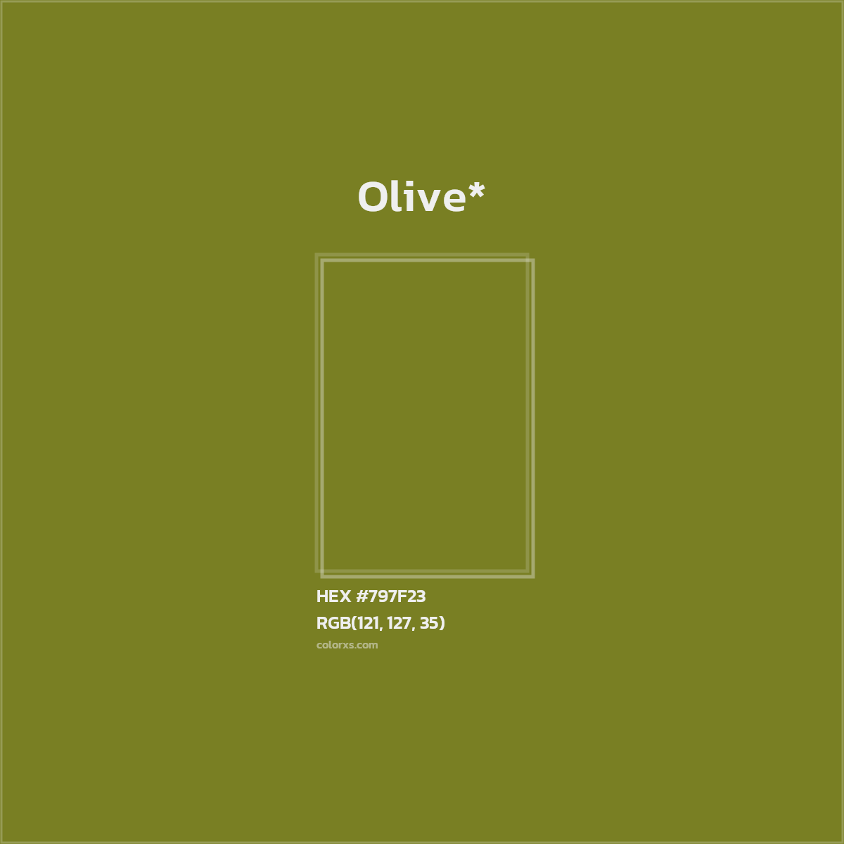 #797F23 hex color. RGB, RYB, CMYK, HSL, HSV codes and color conversions. Matching color names, palettes, paints.