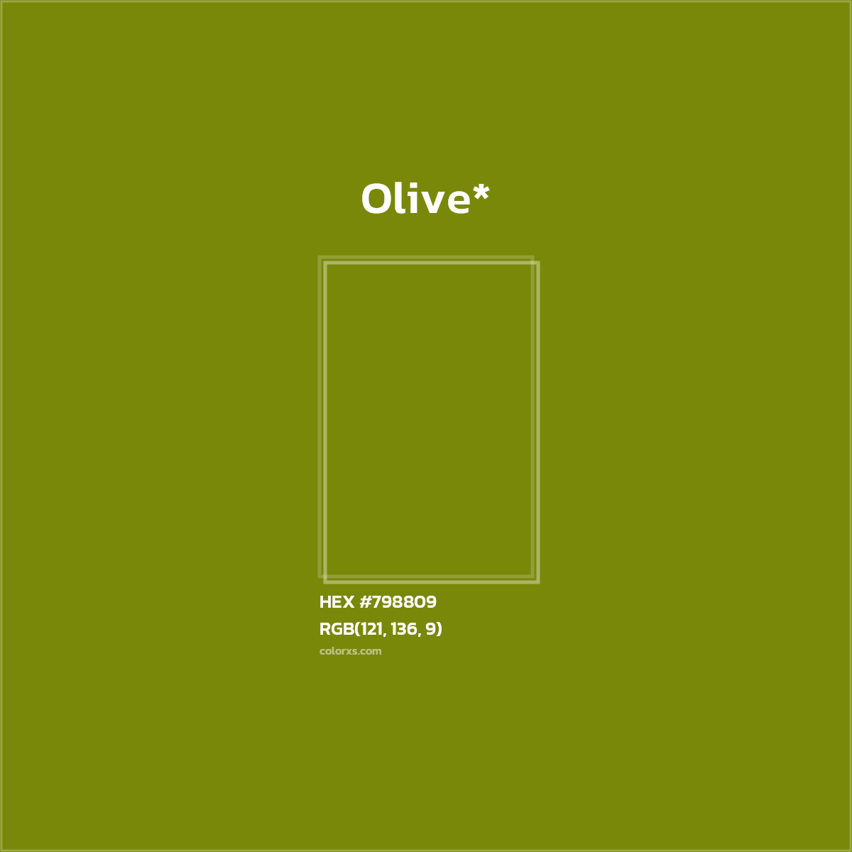 #798809 hex color. RGB, RYB, CMYK, HSL, HSV codes and color conversions. Matching color names, palettes, paints.