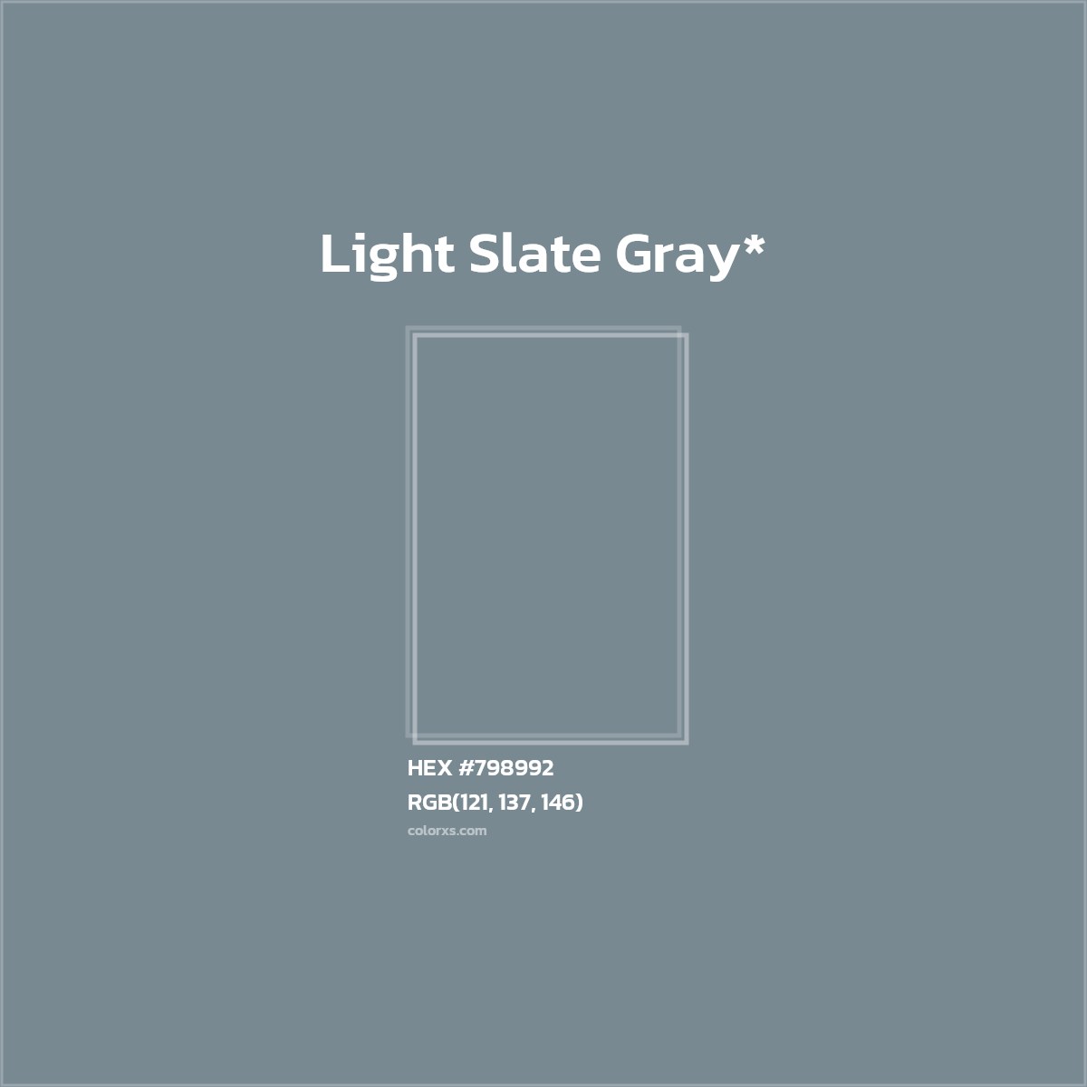 #798992 hex color. RGB, RYB, CMYK, HSL, HSV codes and color conversions. Matching color names, palettes, paints.