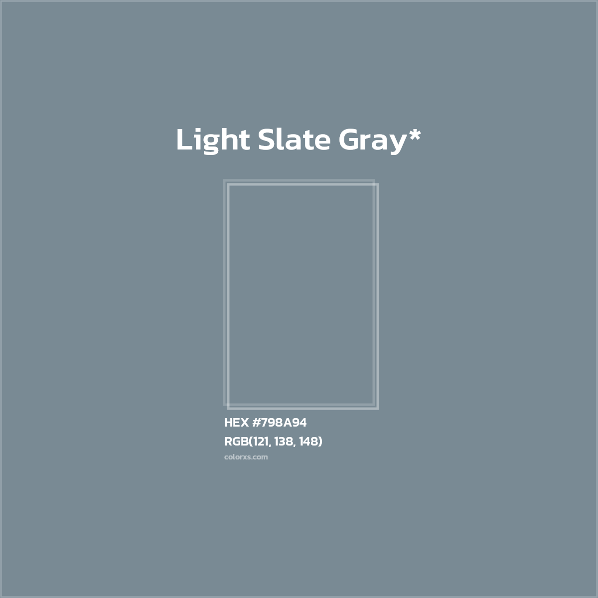 #798A94 hex color. RGB, RYB, CMYK, HSL, HSV codes and color conversions. Matching color names, palettes, paints.