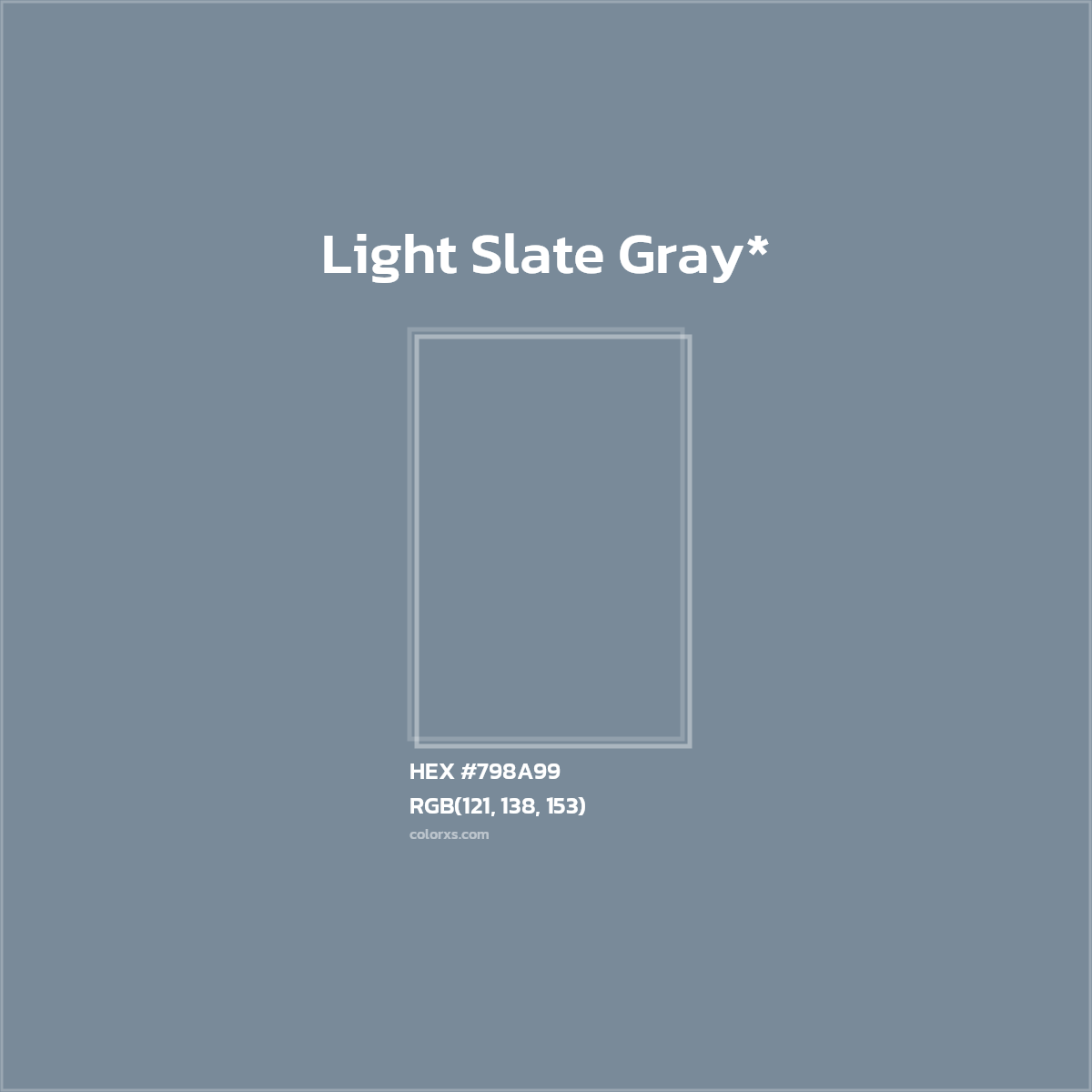 #798A99 hex color. RGB, RYB, CMYK, HSL, HSV codes and color conversions. Matching color names, palettes, paints.