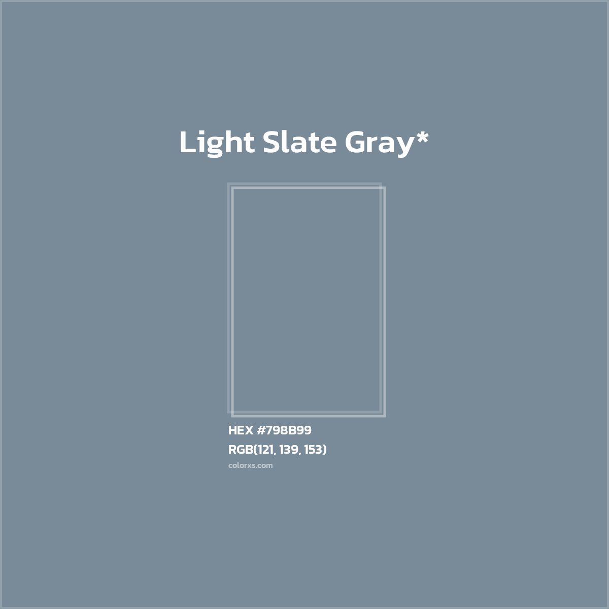 #798B99 hex color. RGB, RYB, CMYK, HSL, HSV codes and color conversions. Matching color names, palettes, paints.