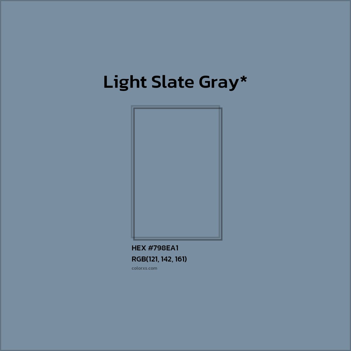 #798EA1 hex color. RGB, RYB, CMYK, HSL, HSV codes and color conversions. Matching color names, palettes, paints.
