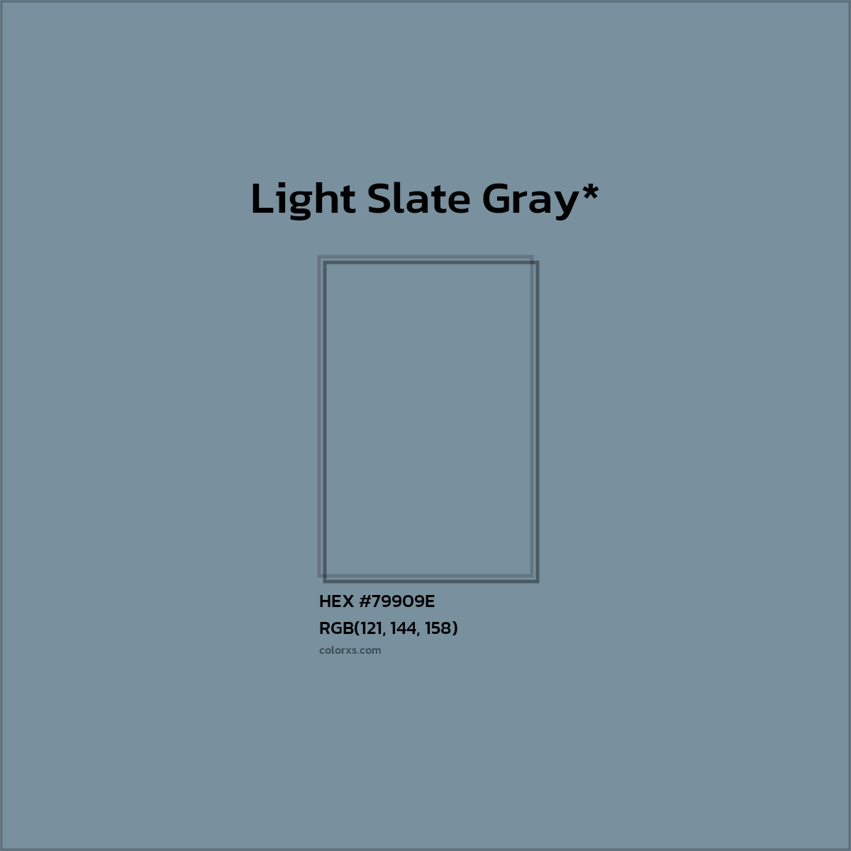 #79909E hex color. RGB, RYB, CMYK, HSL, HSV codes and color conversions. Matching color names, palettes, paints.