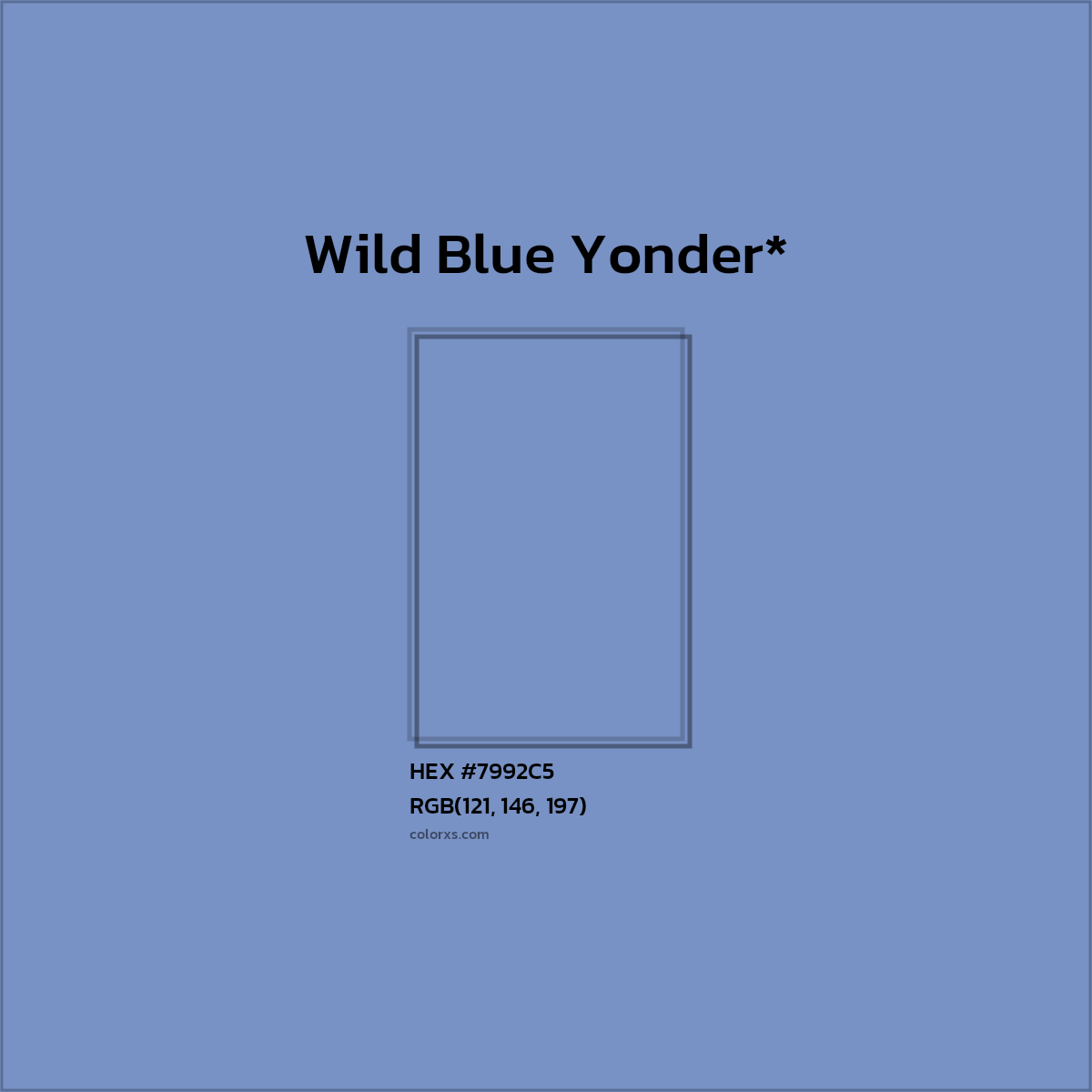 #7992C5 hex color. RGB, RYB, CMYK, HSL, HSV codes and color conversions. Matching color names, palettes, paints.
