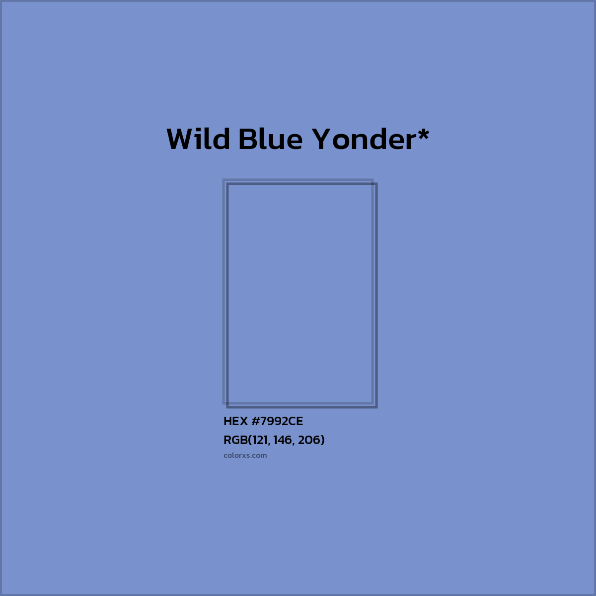 #7992CE hex color. RGB, RYB, CMYK, HSL, HSV codes and color conversions. Matching color names, palettes, paints.