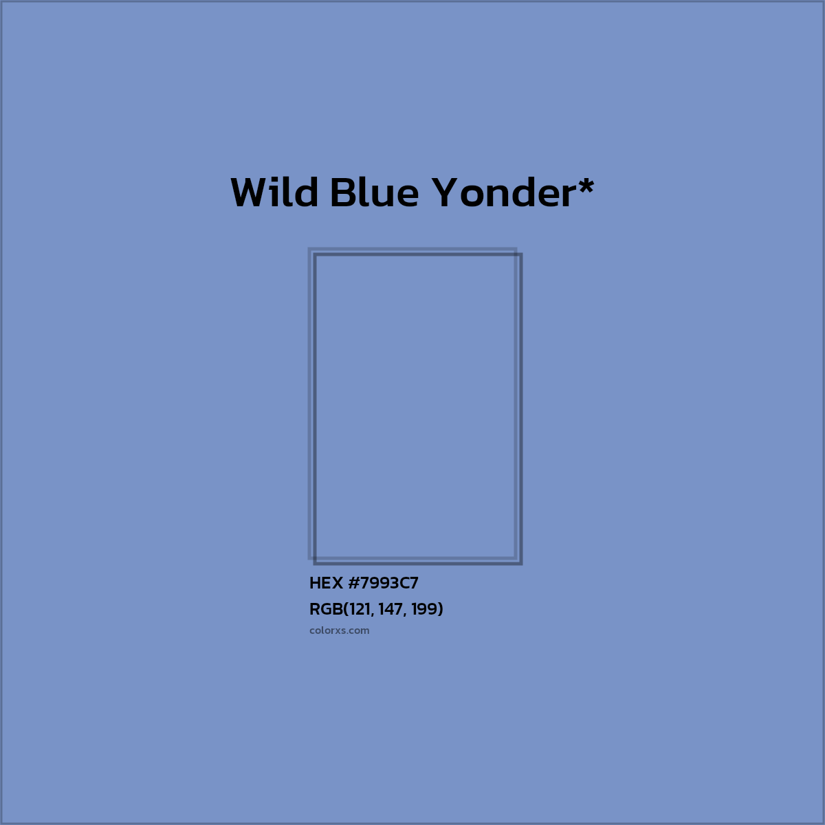 #7993C7 hex color. RGB, RYB, CMYK, HSL, HSV codes and color conversions. Matching color names, palettes, paints.