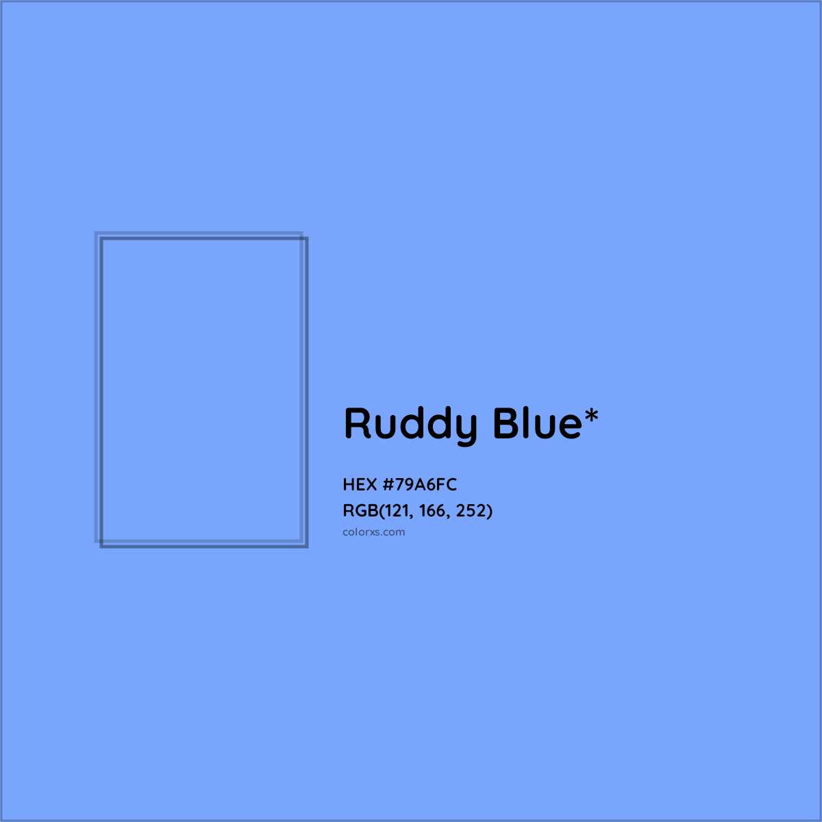 #79A6FC hex color. RGB, RYB, CMYK, HSL, HSV codes and color conversions. Matching color names, palettes, paints.