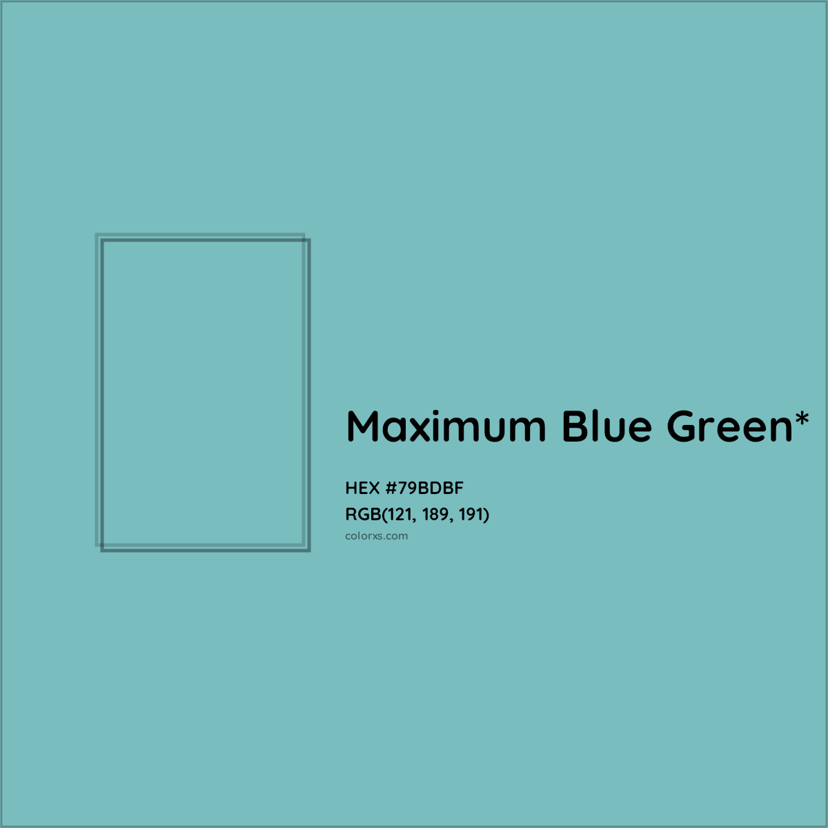 #79BDBF hex color. RGB, RYB, CMYK, HSL, HSV codes and color conversions. Matching color names, palettes, paints.