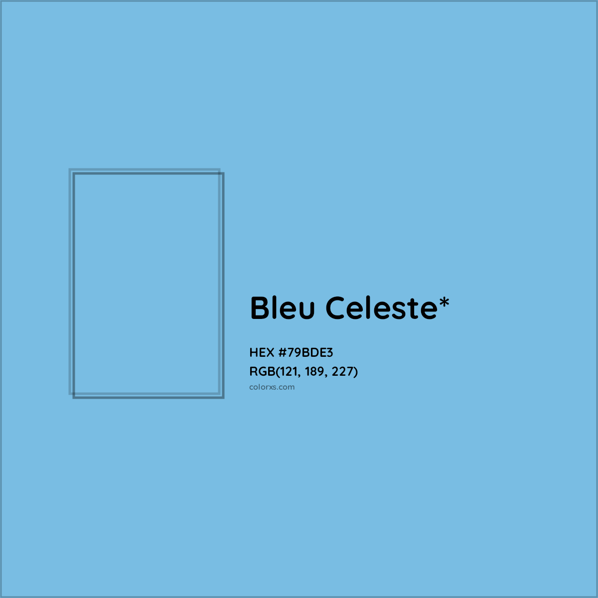 #79BDE3 hex color. RGB, RYB, CMYK, HSL, HSV codes and color conversions. Matching color names, palettes, paints.
