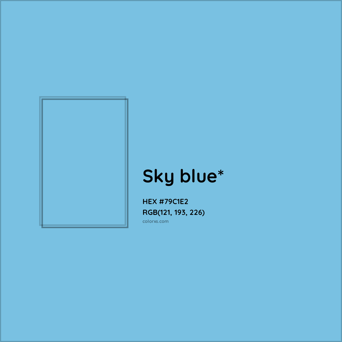 #79C1E2 hex color. RGB, RYB, CMYK, HSL, HSV codes and color conversions. Matching color names, palettes, paints.