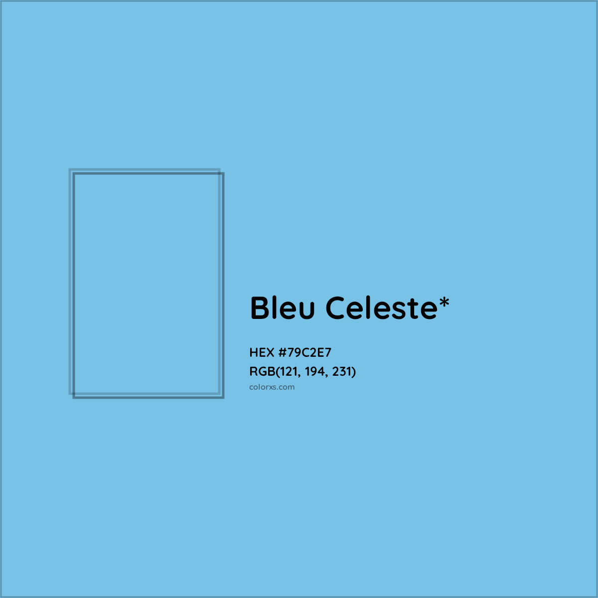 #79C2E7 hex color. RGB, RYB, CMYK, HSL, HSV codes and color conversions. Matching color names, palettes, paints.