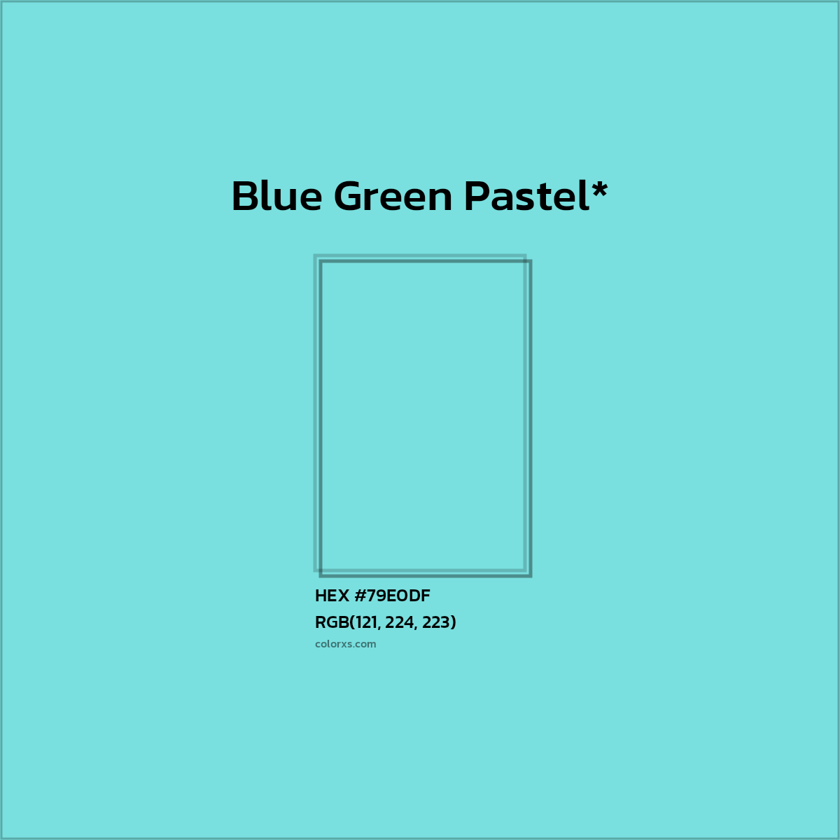 #79E0DF hex color. RGB, RYB, CMYK, HSL, HSV codes and color conversions. Matching color names, palettes, paints.
