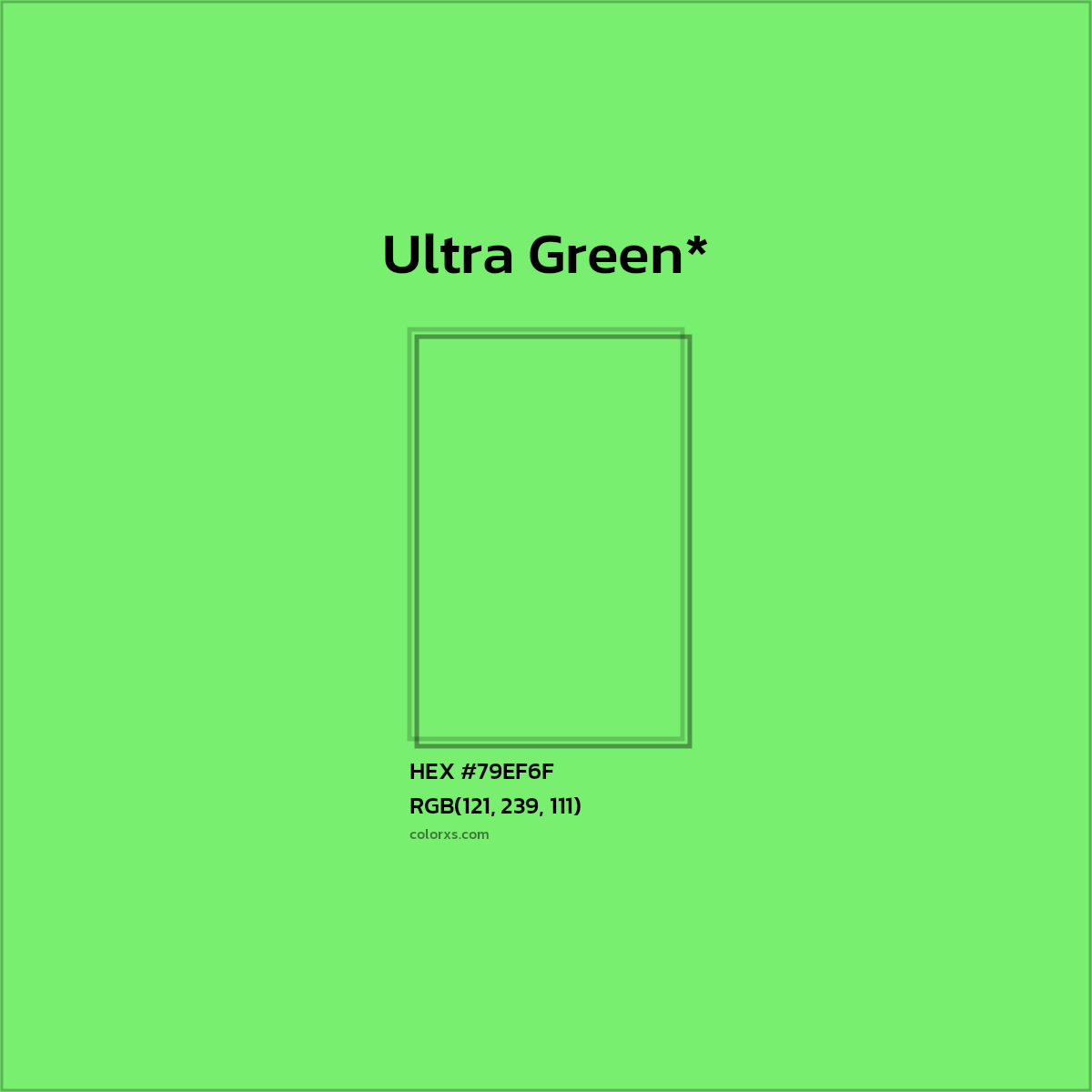 #79EF6F hex color. RGB, RYB, CMYK, HSL, HSV codes and color conversions. Matching color names, palettes, paints.