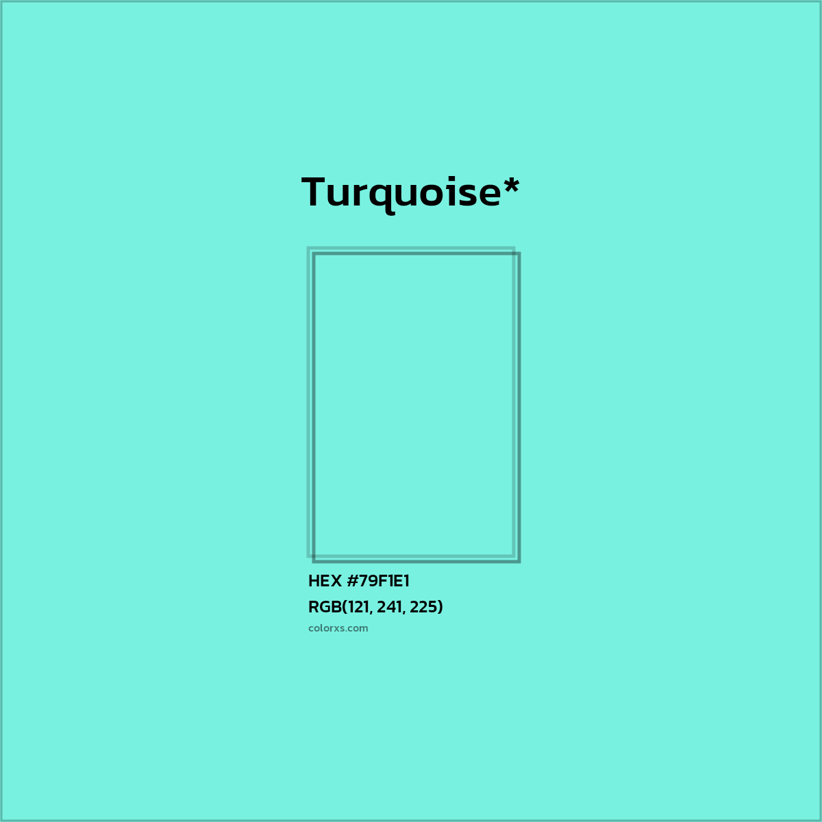 #79F1E1 hex color. RGB, RYB, CMYK, HSL, HSV codes and color conversions. Matching color names, palettes, paints.
