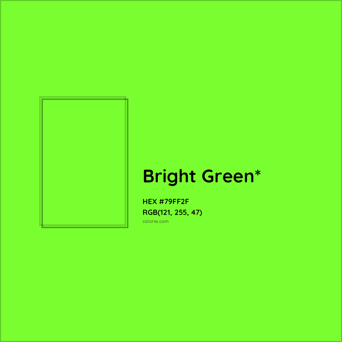 #79FF2F hex color. RGB, RYB, CMYK, HSL, HSV codes and color conversions. Matching color names, palettes, paints.
