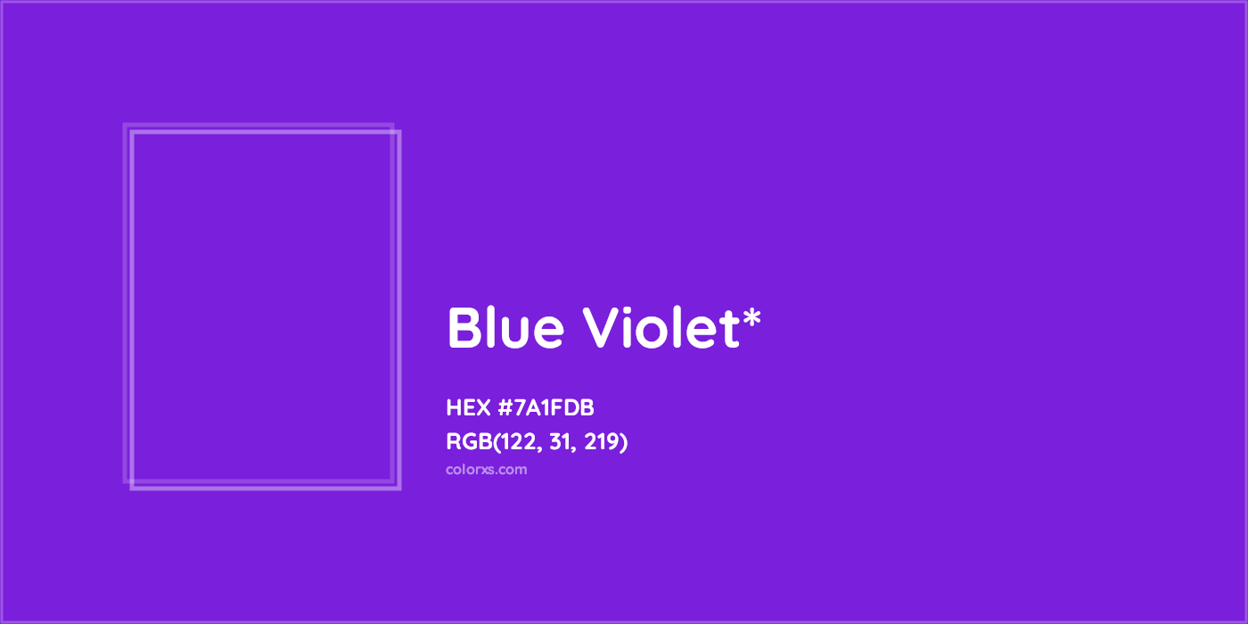 #7A1FDB hex color. RGB, RYB, CMYK, HSL, HSV codes and color conversions. Matching color names, palettes, paints.