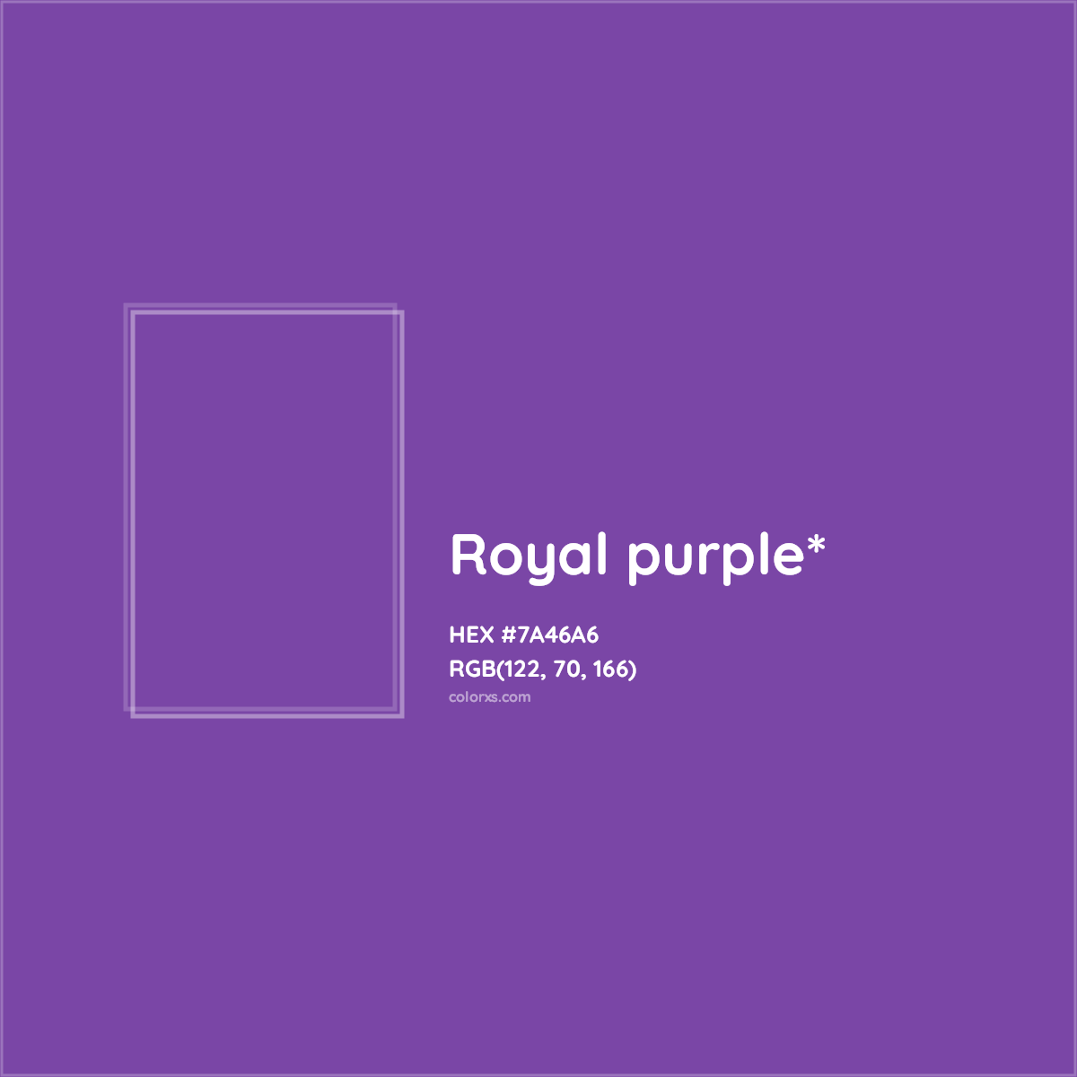 #7A46A6 hex color. RGB, RYB, CMYK, HSL, HSV codes and color conversions. Matching color names, palettes, paints.