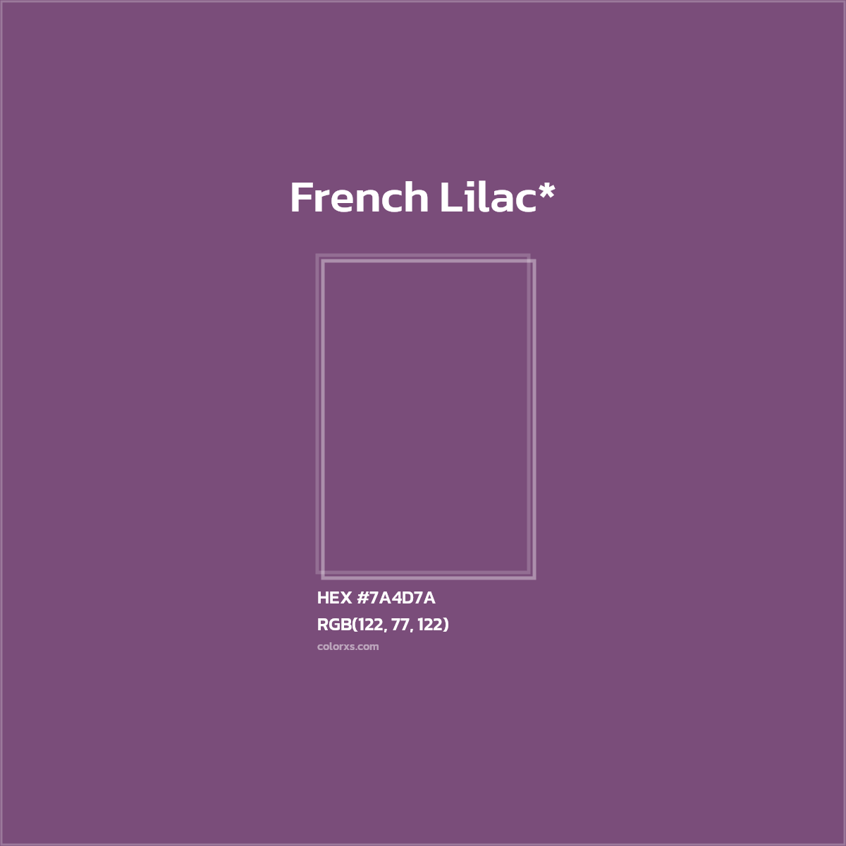 #7A4D7A hex color. RGB, RYB, CMYK, HSL, HSV codes and color conversions. Matching color names, palettes, paints.