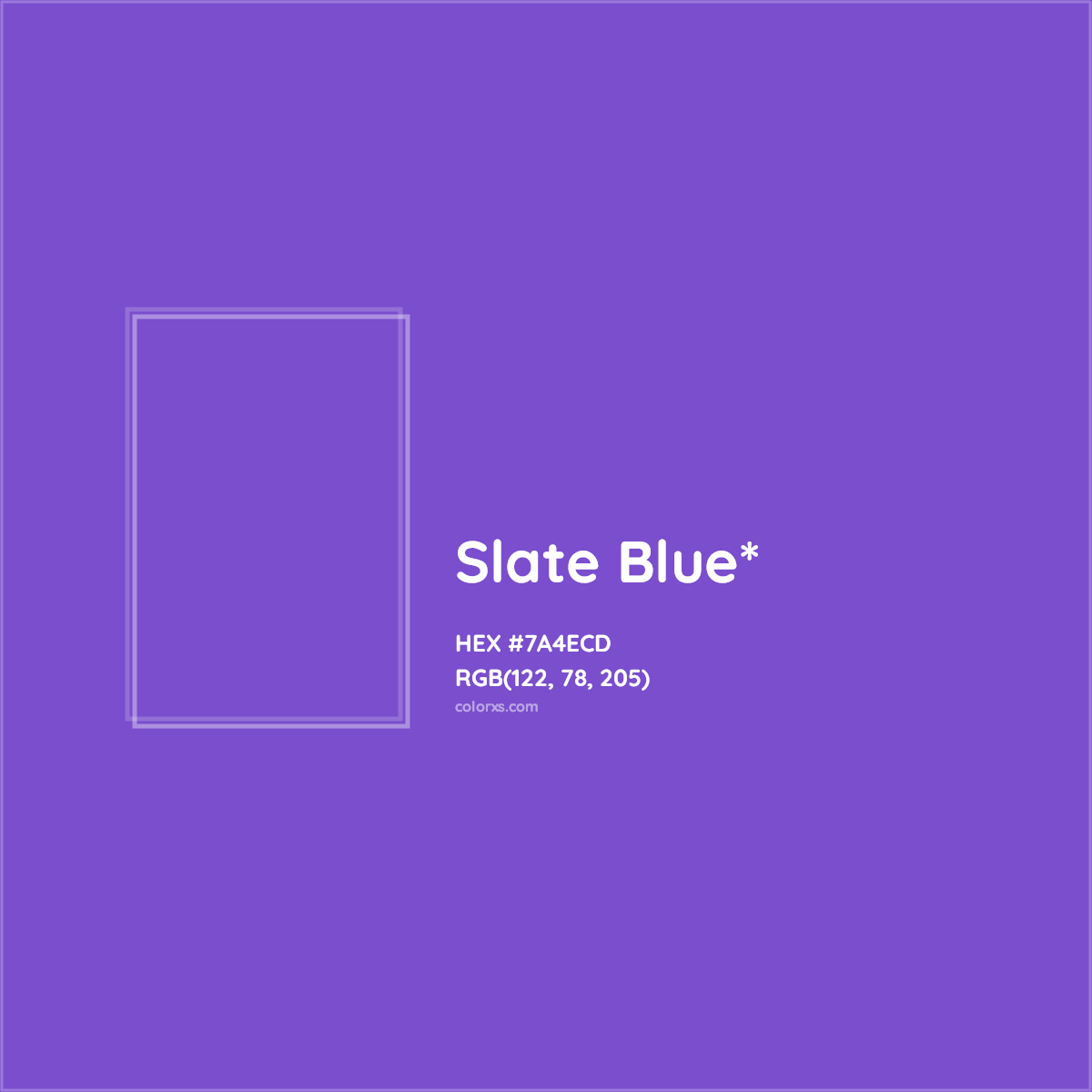 #7A4ECD hex color. RGB, RYB, CMYK, HSL, HSV codes and color conversions. Matching color names, palettes, paints.