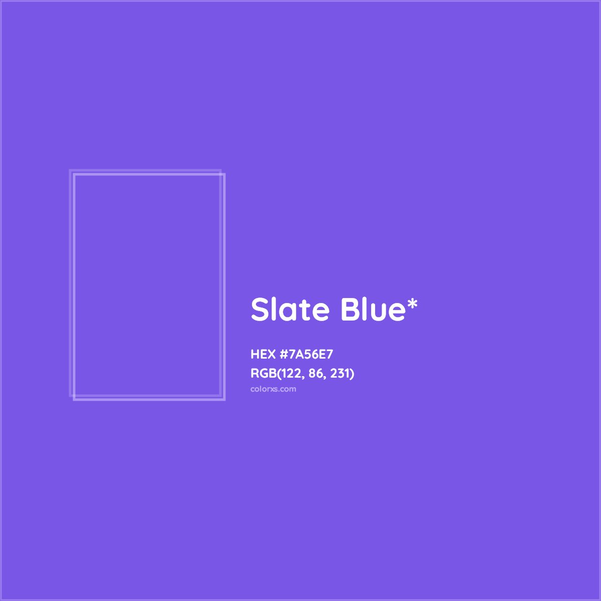 #7A56E7 hex color. RGB, RYB, CMYK, HSL, HSV codes and color conversions. Matching color names, palettes, paints.