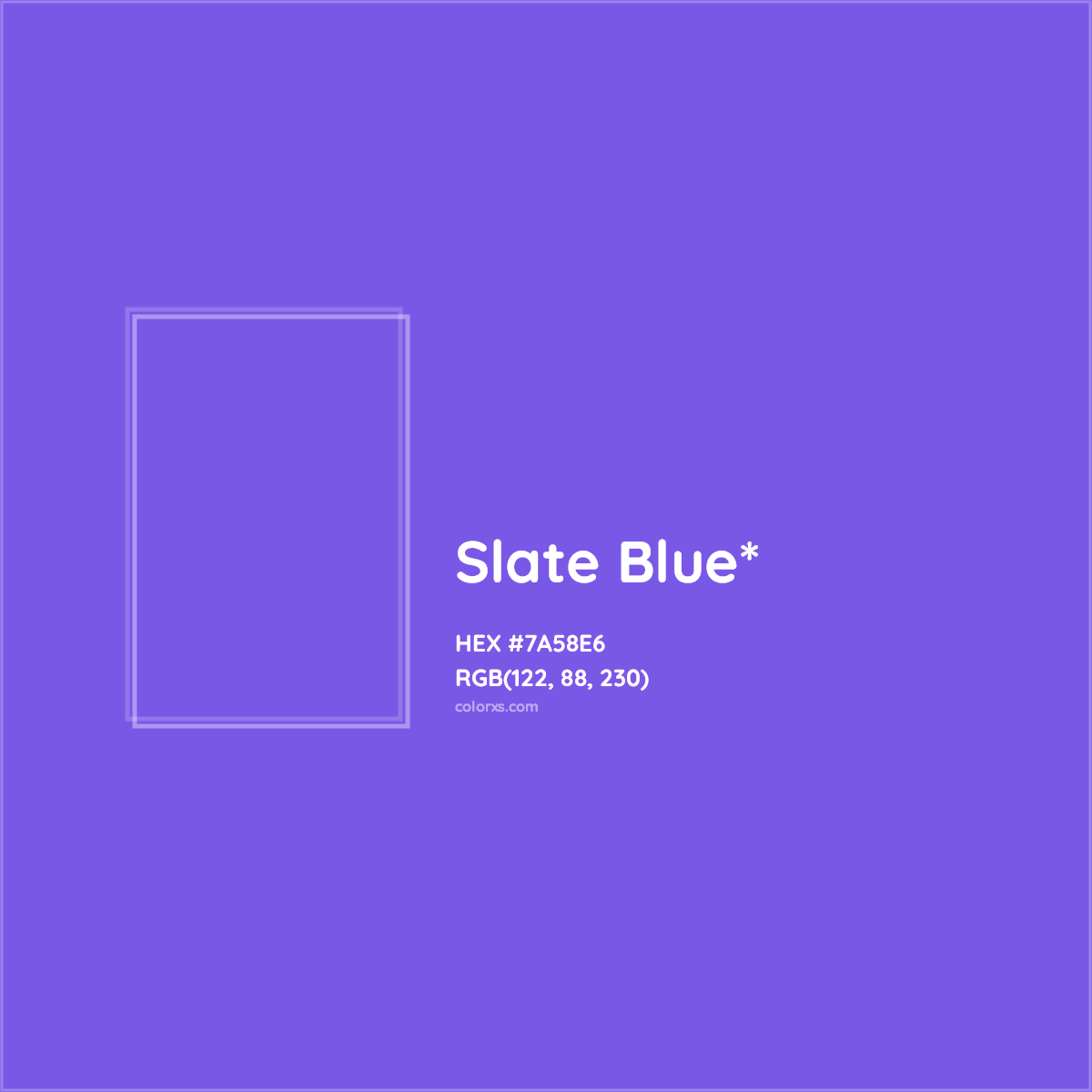 #7A58E6 hex color. RGB, RYB, CMYK, HSL, HSV codes and color conversions. Matching color names, palettes, paints.