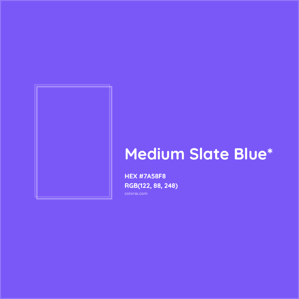 #7A58F8 hex color. RGB, RYB, CMYK, HSL, HSV codes and color conversions. Matching color names, palettes, paints.