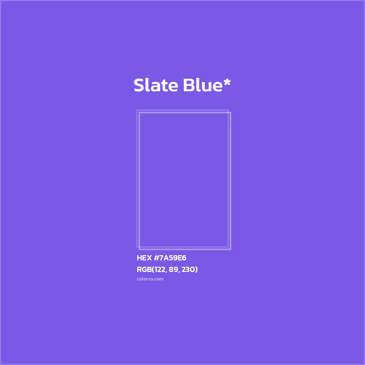 #7A59E6 hex color. RGB, RYB, CMYK, HSL, HSV codes and color conversions. Matching color names, palettes, paints.