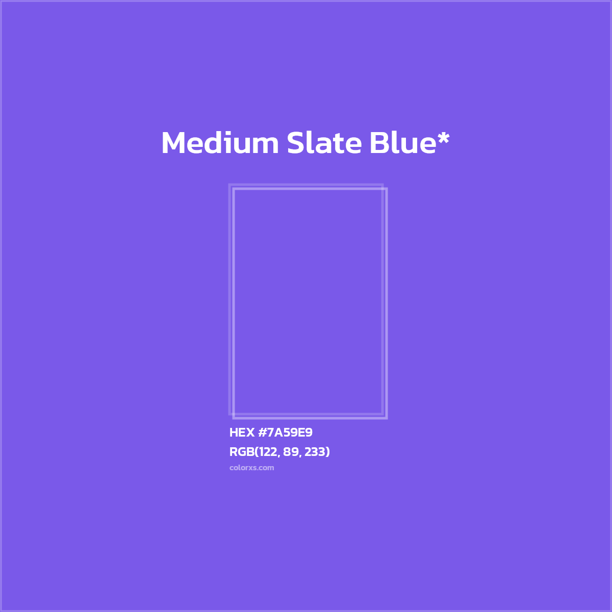 #7A59E9 hex color. RGB, RYB, CMYK, HSL, HSV codes and color conversions. Matching color names, palettes, paints.