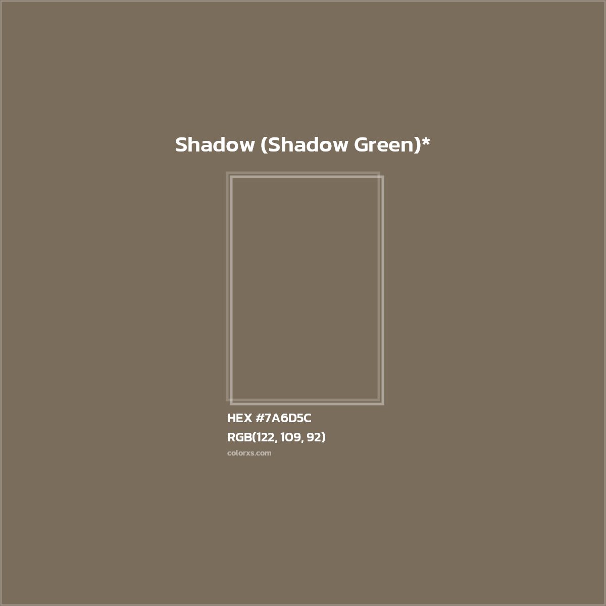 #7A6D5C hex color. RGB, RYB, CMYK, HSL, HSV codes and color conversions. Matching color names, palettes, paints.