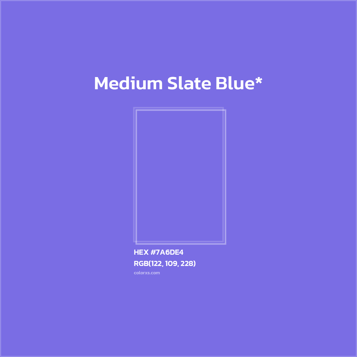 #7A6DE4 hex color. RGB, RYB, CMYK, HSL, HSV codes and color conversions. Matching color names, palettes, paints.